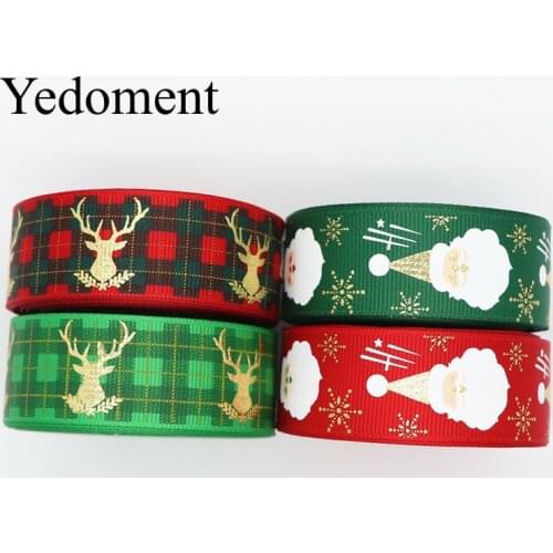 10 Yards 1'' 25MM Christmas Gold Foil Printed Grosgrain Ribbons For Hair Bows DIY Handmade Materials Y19102204