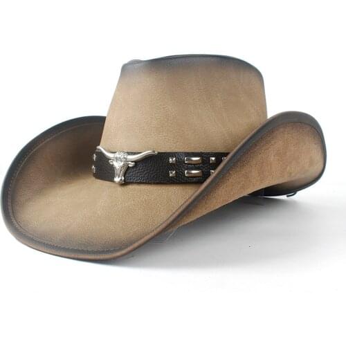 2019 Retro Unisex Cowboy Hat Comfortable Leather Felt Western Cow Head Decoration Cowboy Casual Hat Size 58-59CM