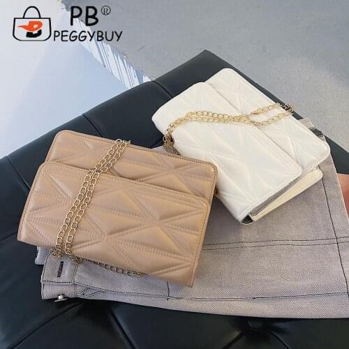 2021 Casual Chain Fashion Chain Solid Color PU Leather Handbag Purse Women Geometric Lattice Pattern Messenger Bag