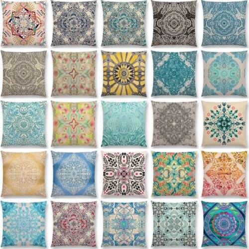 Boho Art Flower Gorgeous Floral Diamond Doodle Botanical Nature Moroccan Pattern Retro Car Cushion Cover Sofa Throw Pillow Case