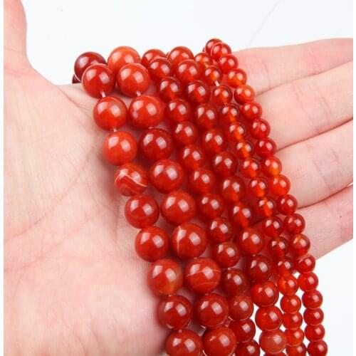 Natural Red Agate Stone Beads Round Loose Spacer Beads for Jewelry Making Necklace DIY Bracelet Accessories 4 6 8 10 Mm 15
