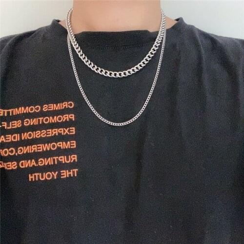 Fashion double stitching titanium steel stainless steel necklace simple men and women hip hop chain hot sale