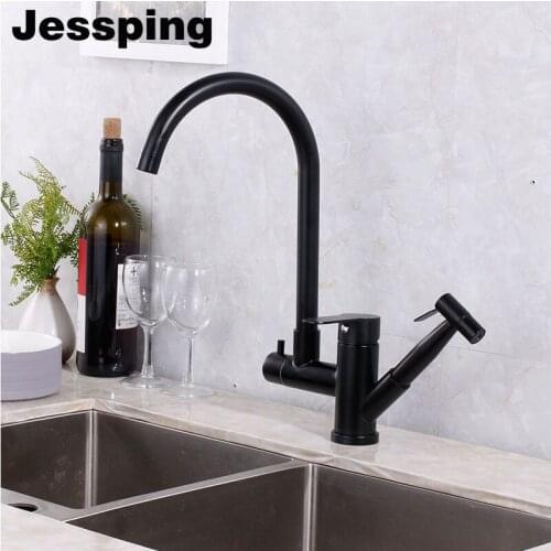 Black pull out kitchen faucet has sprayer water gun 360 degree rotate