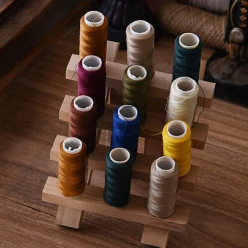 12 Spools Wood Thread Rack Embroidery Storage Wooden Holder Cones Stand Shelf Organizer Spools Roll Sewing Needlework Tools