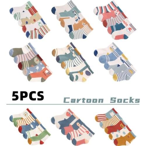Kids Sock 1 piece=5 pair Childrens Cotton Socks Student Socks Floor Socks Autumn Winter Spring Boys And Girls 9Style Sock 1-12Y