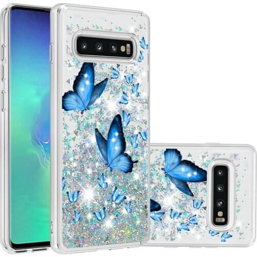 For Samsung Galaxy S10 Plus S10+ Cute Glitter Dynamic Liquid Quicksand Fitted Phone Case SM-G973F/DS SM-G975F/DS Bumper Cover