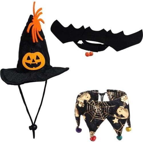 Pet Cat Witch Hat Bandana Cosplay Prop Halloween Bat Fancy Dress Costume Outfit Wings Cat Costumes Photo Props Headwear