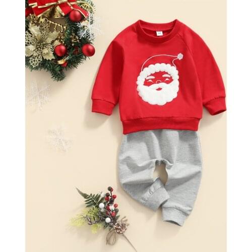 FOCUSNORM 0-4Y Autumn Kids Girls Boys Christmas Clothes Sets 2pcs Santa Printed Pullover Sweatshirt Tops Elastic Pant