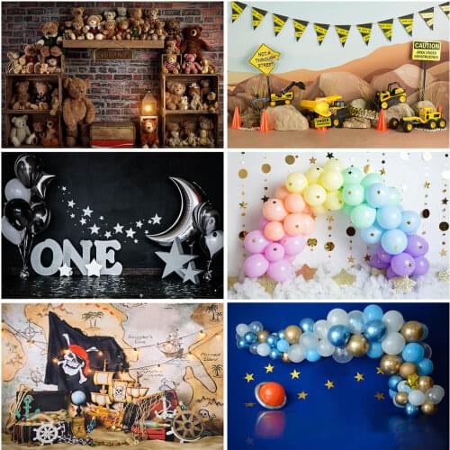 Mocsick Children Birthday Cake Smash Photography Backdrops Balloon Bear Decoration Photo Props Studio Booth Background