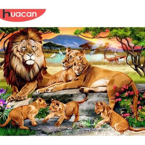 HUACAN 5D Diamond Painting Lion Full Square Diamond Embroidery Animals Pictures Of Rhinestones Diamond Mosaic Home Decor