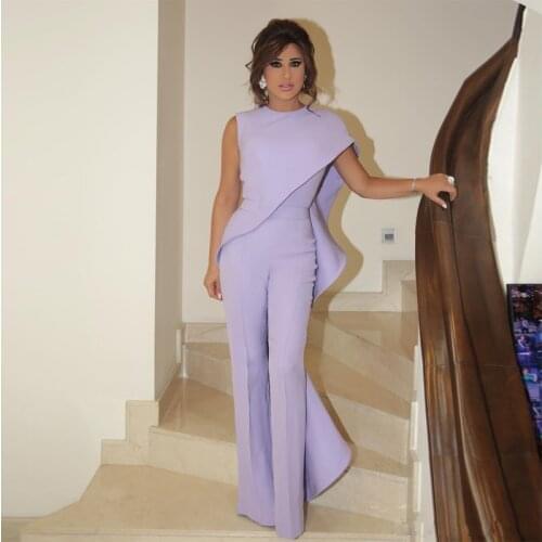 Jumpsuit Women Elegance Solid Purple Sleeveless Straight Pants High Waist Ruffles Pantsuit Female Bodysuit Overalls Women