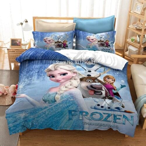 Home Spin Disney Hot Elsa Anna Olaf Printed Bedding Set Cartoon Comfortable Duvet Quilt Cover Pillowcase Girl Bedroom Decor