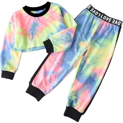 Toddler Girl Clothes Set Top Pants 2Pcs Suits Girls Sweatsuits Jogging Tie Dye Tracksuit Outfit Crewneck Kids Clothing 2-6T