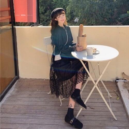 New Style French Lady Super Fairy Waist Long Sleeve Lace Medium Length Dress First love dress Mori long-sleeved bellflowe