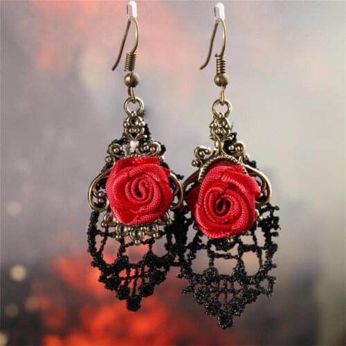 Hot Sales 1 Pair Women Fashion Lace Red Rose Hollow Dangle Hook Earrings Jewelry Gift