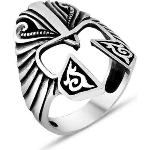 Men Handmade Silver Ring With Antic Rome Warrior Helmet Motif, Made in Turkey, Solid 925 Sterling Silver