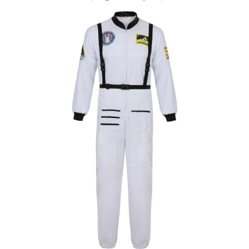 Men Astronaut Costume Pilot Flight Jumpsuit Adult Halloween Party Spaceman Cosplay Costumes One Piece Overalls Plus Size S-2XL