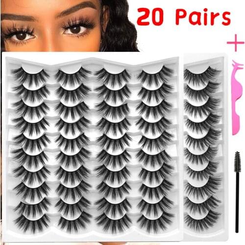 LEKOFO 5D Mink Lashes 20Pairs 2Pairs/Set False Eyelashes Extension Natural Fake Eye lashes Dramatic Long Wispy Tweezers