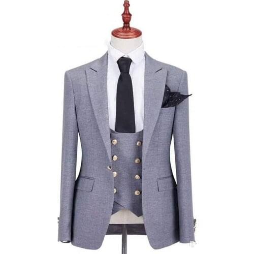 New Arrival One Button Groomsmen Peak Lapel Groom Tuxedos Men Suits Wedding/Prom Best Man Blazer ( Jacket+Pants+Vest+Tie)A138