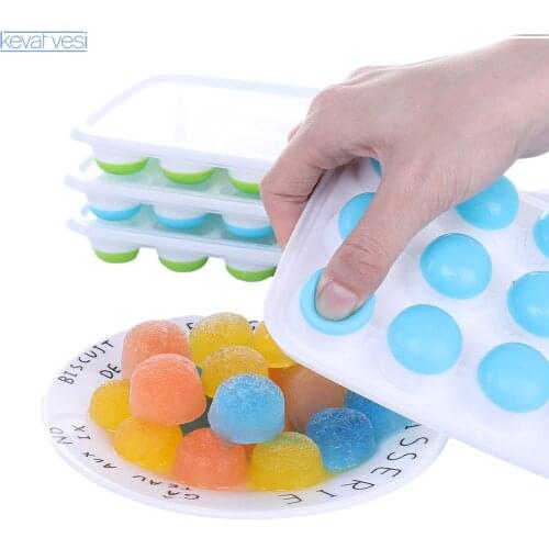 Food Grade Silicone Ice Mold with Lid 21 Cell Round Ice Cube Maker Creative Diy Milk Fruit Juice Dessert Silicone Mold