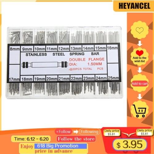 360pcs Watch band spring bars High quality 8mm-25mm 18 sizes Stainless Steel Watch Wrist Band Spring Bars Strap Link Pins