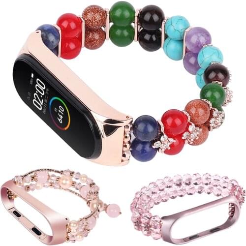Bling Strap Bracelet for Xiaomi Mi Band 5 Miband 3 4 Replacement Colorful Bead Elastic Wristband Woman Watchband Accessories