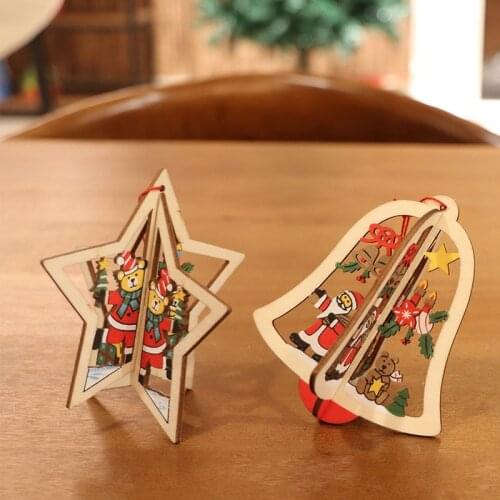 Christmas Carving Wooden Pendant Jewelry DIY Party Decoration Christmas Tree Ornament Childrens Gift Window Pendant