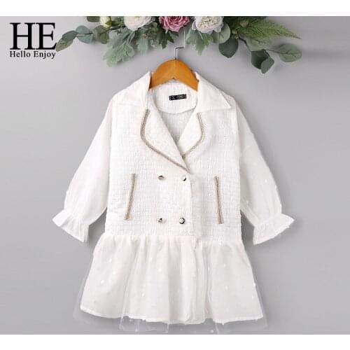 HE Hello Enjoy Baby Girls Trench Coat Spring Childrens Clothing Large Lapel Long Sleeve Mesh Fashion Princess Top For 2-6Y