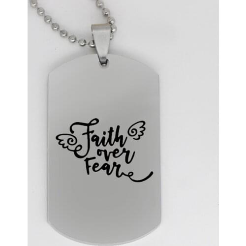 Ufine jewelry inspirational girl gift pendant army card angelwings faith over fear stainless steel customed necklace N4293
