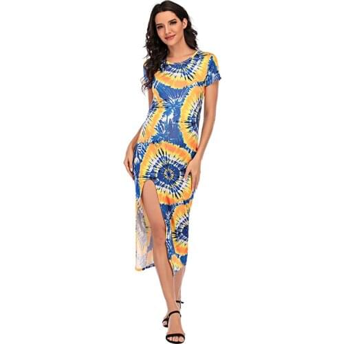 2021 Pregnant Women Spring Summer Cotton Open Fork Long Dress Maternity Floral Print Short Sleeve Pregnancy Clothes Clothing