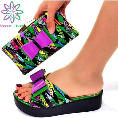 Mature Women Shoes Matching Bag in Green Nigerian Women Shoes and Bag Set High Quality Elegant Lady Shoes and Bag for Party