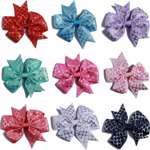 120PCS 8CM Butterfly Shaped Boutique With Fish Scale For Headbands Grosgrain Ribbon Swallow-tailed Hair Bows For Hair Clips