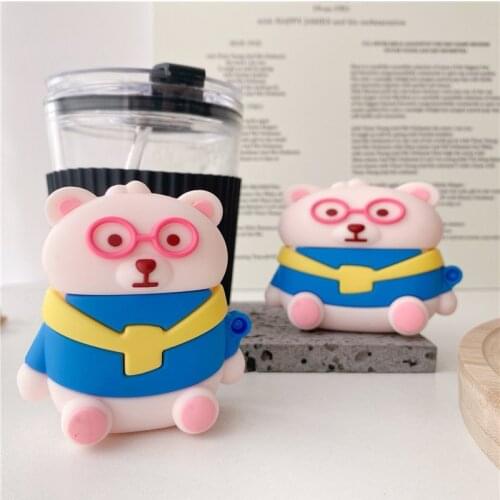 Cute Cartoon Glasses Bear Soft Silicone Airpods Cases For AirPods 1 2 Pro Wireless Bluetooth Earphone Protection Box Cover