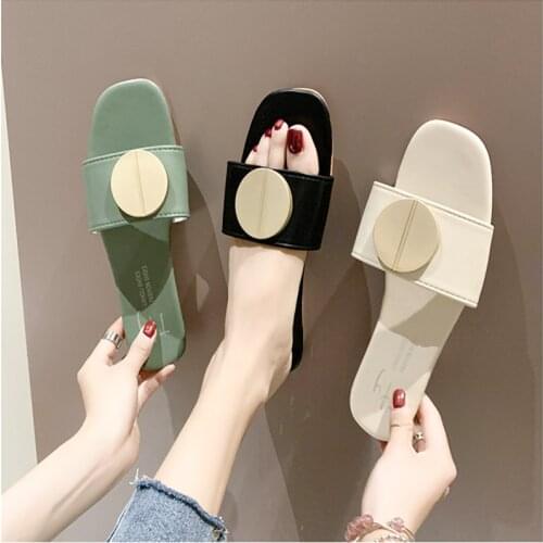 2021 Summer New Simple And Fashionable Slippers Female Wild Net Red Rubber Outsole Lazy Shoes Flat Non-Slip Outer Wear Sandals