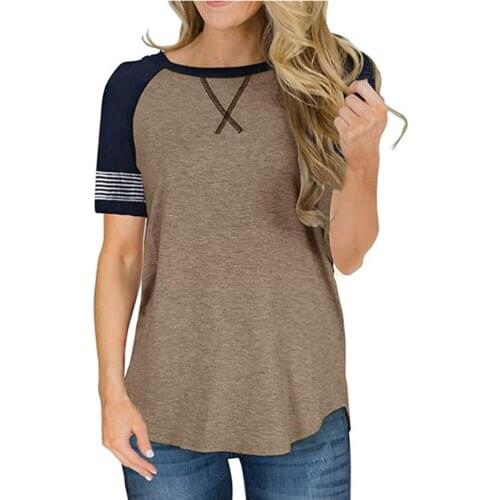 Women Summer Tops, Splicing Match Color O-Neck Short Sleeves Casual Loose T-Shirt for Girls, 6 Colors