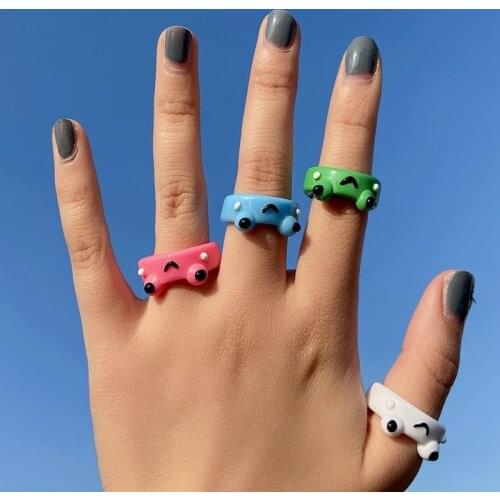 INS New Vintage Frog Ring For Women Colorful Resin Acrylic Rings Simple Animal Aesthetic Jewelry Friendship Finger Rings Gift
