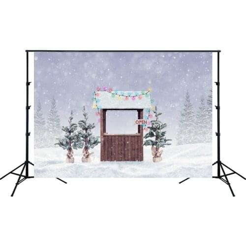 Winter Landscape Christmas Backdrop Snow Forest Snowflakes Noel Wood Door Party Banner Kid Portrait Background Photo Studio Prop