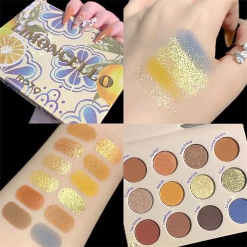 12 Colors Matte Glitter Sunmmer Lemon Makeup Palette LIMONCELLO Eyeshadow Palette Long lasting Neon Pigments Eye Makeup Powder