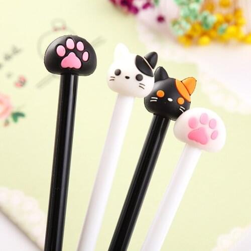 48pcs/pack black ink creative cute cartoon 3D cat paw students gel pen water ink signing pen school office stationery