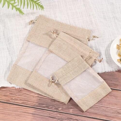 5pcs/lot Pouch Drawstring Burlap Christmas Window Jewelry Drawstring Gift Linen Bundle Pocket Jute Sack Candy Gift Storage Bags