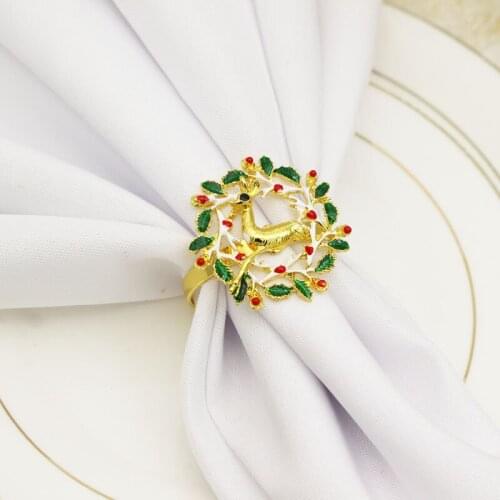 8Pcs/lot New Christmas wreath deer napkin ring metal napkin buckle holiday party desktop decoration mouth cloth ring