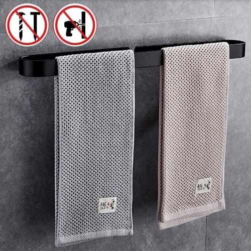 Aluminum Towels Holder Wall Suction Towels Rack Hanger Save Space In Bathroom Towel Bar Non-Hole Install Kitchen Storage Shelf
