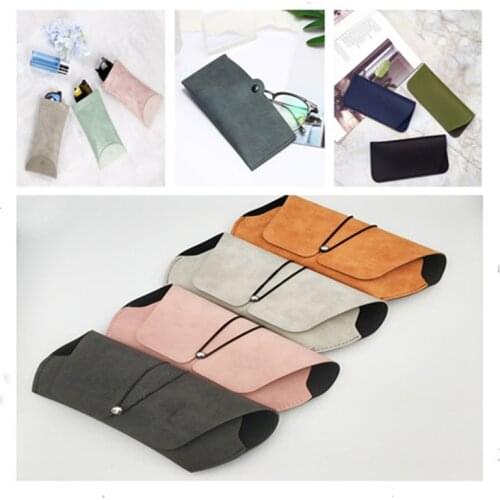 Creative Buckle Glasses Case Soft Pack Myopia Eyeglasses Box Simple Retro Anti-pressure Portable Matte Leather Sunglasses Storag