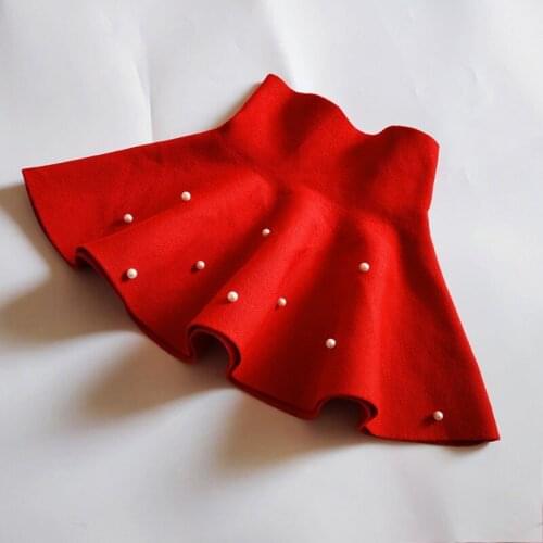 Baby Girls Tutu Skirts Kids Winter Pearl Knitted Skirt Princess Party Dance Skirt Children Casual For Girl School Clothing Red
