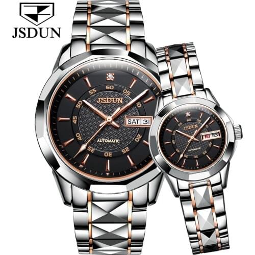 JSDUN 2021 New Brand Couple Automatic Mechanical Watch Mens Watch Luxury Waterproof Stainless steel fashion simple female watch