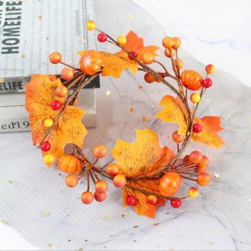 Thanksgiving Harvest Candle Ring Halloween Decor Artificial Pumpkin Maple Leaf Flower Wreaths Door Hanging Table Ornaments