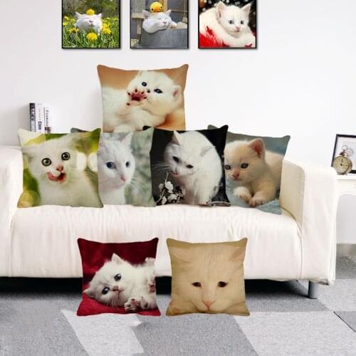 XUNYU 45*45cm Square Cushion Covers Cute Pet Big-eyed Cat Throw Pillow Cover Linen Pillow Case Home Decor Pillows Cases E005