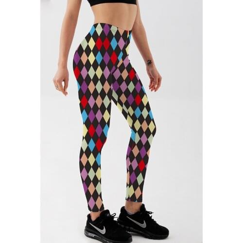 Colours Geometric Diamond Leggings Elastic Fitness Digital Printed Elastic Thin Punk Fahsion Sexy Ladies Pants