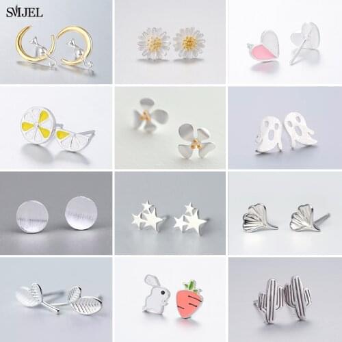Small Animal Stud Earrings for Women Kids Cute Fish Whale Rabbit Cat Earings Jewelry Cactus Cross Star Pendientes Gifts