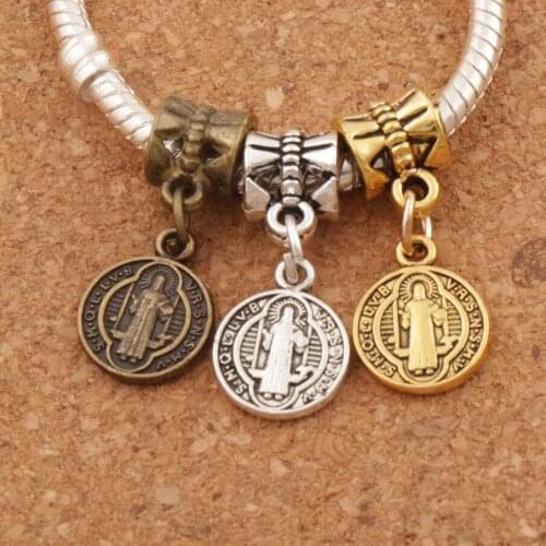 30Pcs 3Colors Saint St Benedict Nursia Patron Medal Cross Charm Beads 10.2X24mm Zinc Alloy Bronze Jewelry DIY B1650